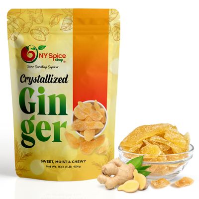 NY SPICE SHOP Candied Ginger Slices - (16 Oz.) 1 Pound Crystallized Ginger Slices - Ginger Hard Candy - Candied Ginger Pieces - Crystallized Ginger Chunks