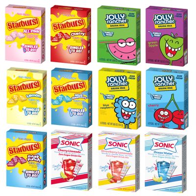 SINGLES TO GO! Drink Mix Variety 12 Pack - 3 Sonic Flavors, 4 Jolly Flavors and 5 Starburst Flavors - Powdered Drink Mix - On the go Convenience