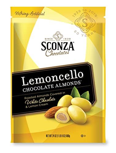 Sconza Lemoncello Lemon Cream &amp; White Chocolate Almonds | Inspired by Italy's Lemon Groves | Made in the USA | Pack of 1 (24 Ounce)