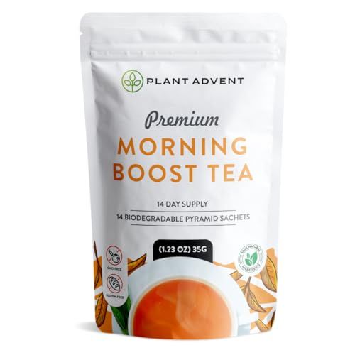 Plant Advent Premium Morning Boost Tea - 14-Day Tea That Blends Green Tea, Rooibos, Ginseng Roots, Linden Blossom, and Rose Petals for a Full, Alternative to Energy Drinks