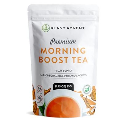 Plant Advent Premium Morning Boost Tea - 14-Day Tea That Blends Green Tea, Rooibos, Ginseng Roots, Linden Blossom, and Rose Petals for a Full, Alternative to Energy Drinks