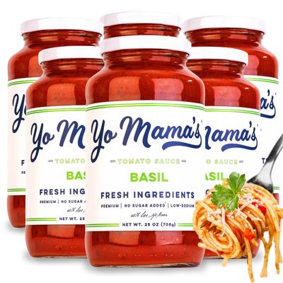 Keto Tomato Basil Pasta Sauce by Yo Mama&#39;s Foods, No Sugar Added, Low Carb, Low Sodium, Vegan, Gluten Free, Paleo Friendly, and Made with Whole, Non-GMO Tomatoes, 25 Ounce (Pack of 6)