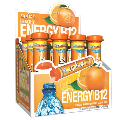 Zipfizz Daily Energy Drink Powder, Orange Soda, 12 Pack | 3-in-1 Sustained Energy, Rapid Hydration, and Essential Vitamins | Sugar-Free | Electrolyte Powder | Contains Vitamin B-12 &amp; Antioxidants