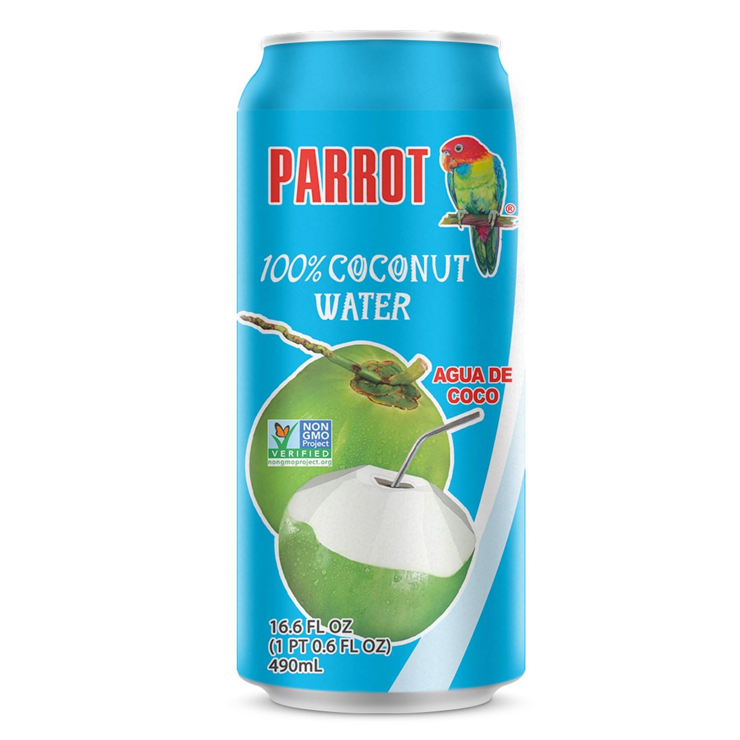 Parrot Brand Coconut Water No Pulp 490ml 16.6 fl. oz.100% Juice Refreshing Coconut Taste Natural Essential Plant Based Non-GMO Electrolytes Antioxidant Low Calorie Hydrating(Pack of 12)