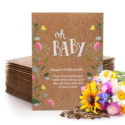 BENTLEY SEED CO. Oh Baby Flower Seeds Packets - Girl/Boy Baby Shower Favors - Pre-Filled, 25 Wildflower Seed Packs for Favor - Eco-Friendly Gift &amp; Babys Guest Giveaways - Non-GMO Seeds - Brown Envelop