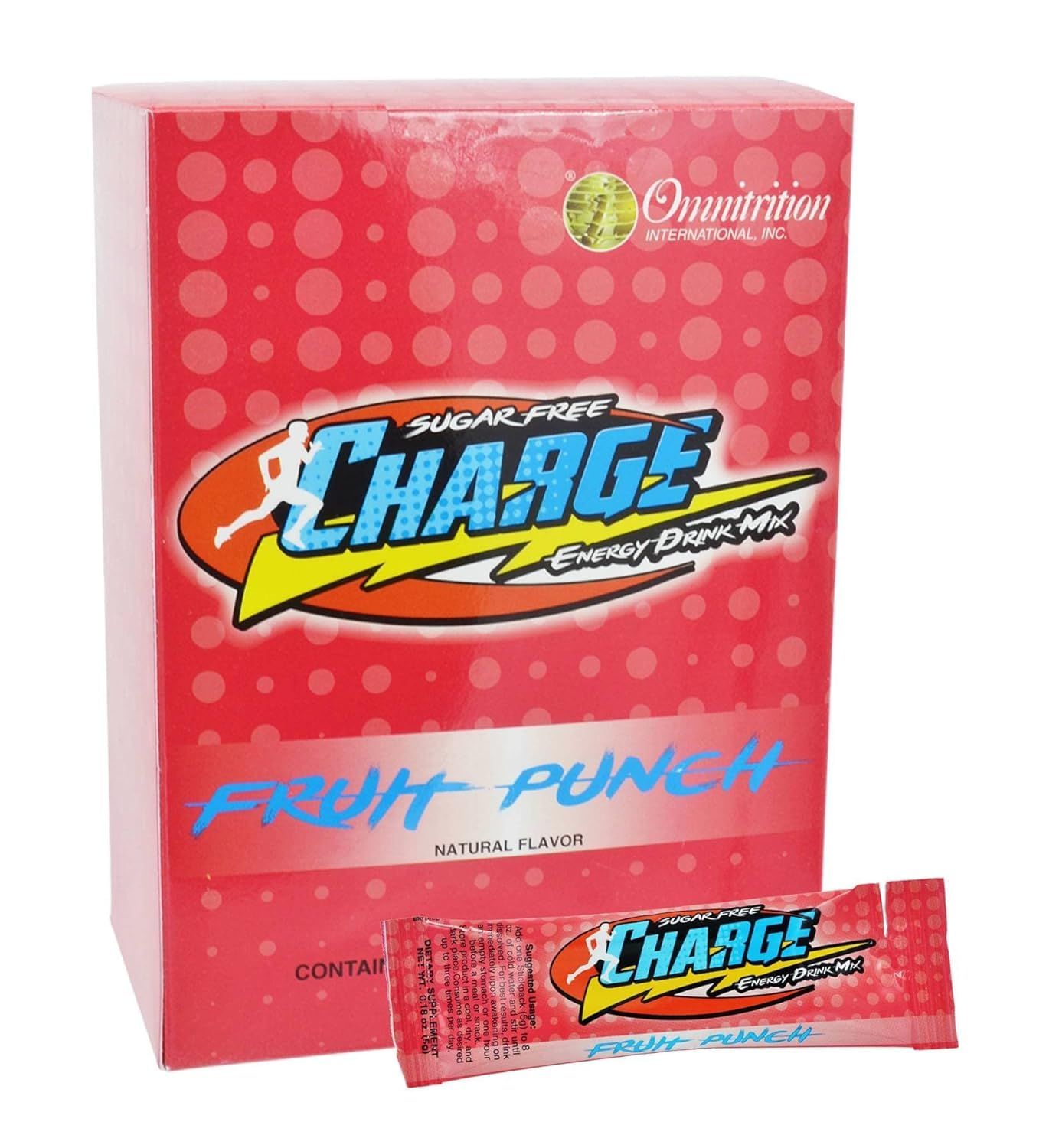 Omnitrition OMNI Sugar Free Charge Energy Drink Sample Box (60 Stickpacks) - Fruit Punch, 0.18 Ounce (Pack of 1)