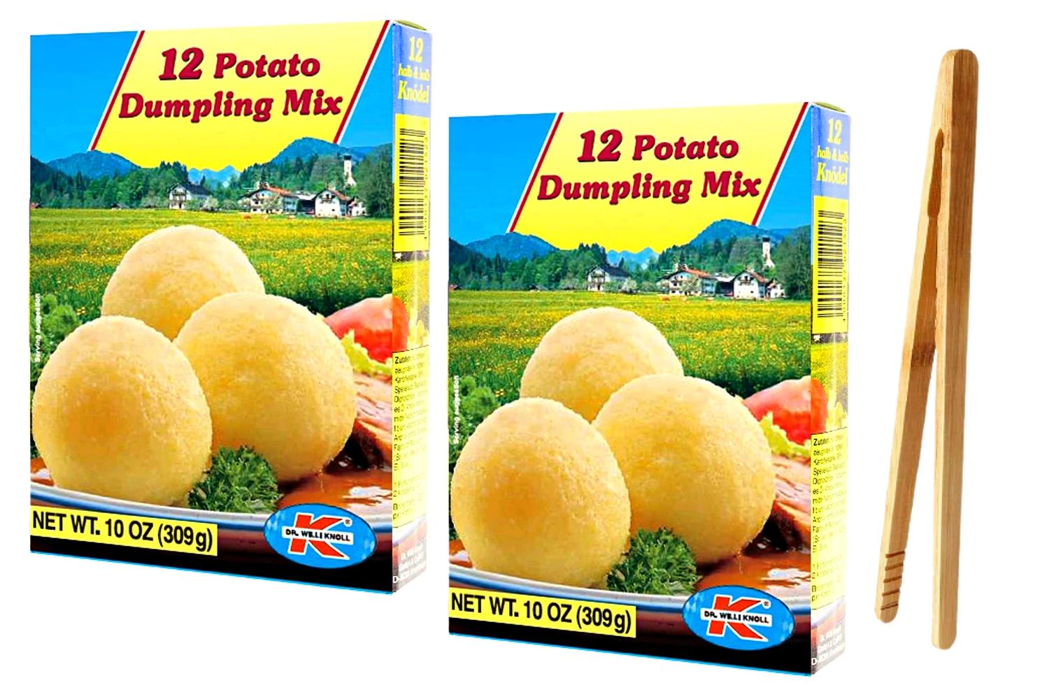 Dr. Willi Knoll 12 Halb And Halb Knoedel German Dumpling Mix, 10 ounce (Pack of 2) with Bamboo Serving Tong- Easy to Prepare and Delicious Potato Dumpling Mix