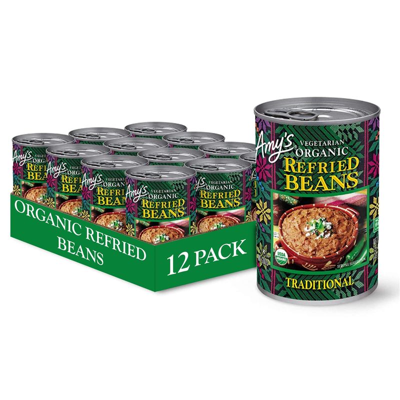 Amy&#39;s Organic Refried Beans, Traditional Refried Beans Canned, Vegan, Gluten Free and Vegetarian, 15.4 Oz (12 Pack)