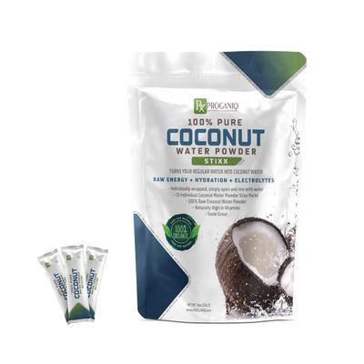 X PROGANIQ Coconut Water Powder Stixx - Pure Coconut Electrolyte Drink in Travel Size Packets - 15 Count - Turn Water into Coconut Water - Ideal for On-the-Go Hydration - Easy, Portable and Refreshing