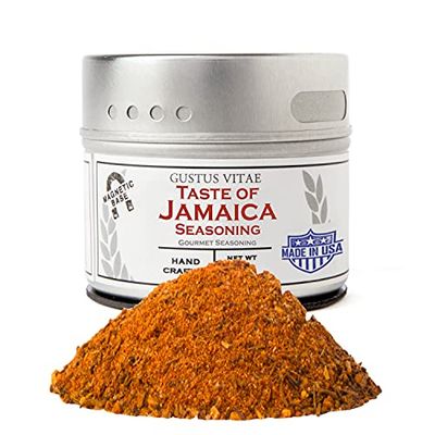 Taste of Jamaica Jerk Seasoning &amp; Spice Blend - Authentic Artisanal Gourmet Blend - Non GMO - Crafted In Small Batches - All Natural - Magnetic Tin - Hand Packed - 1.5 Ounce