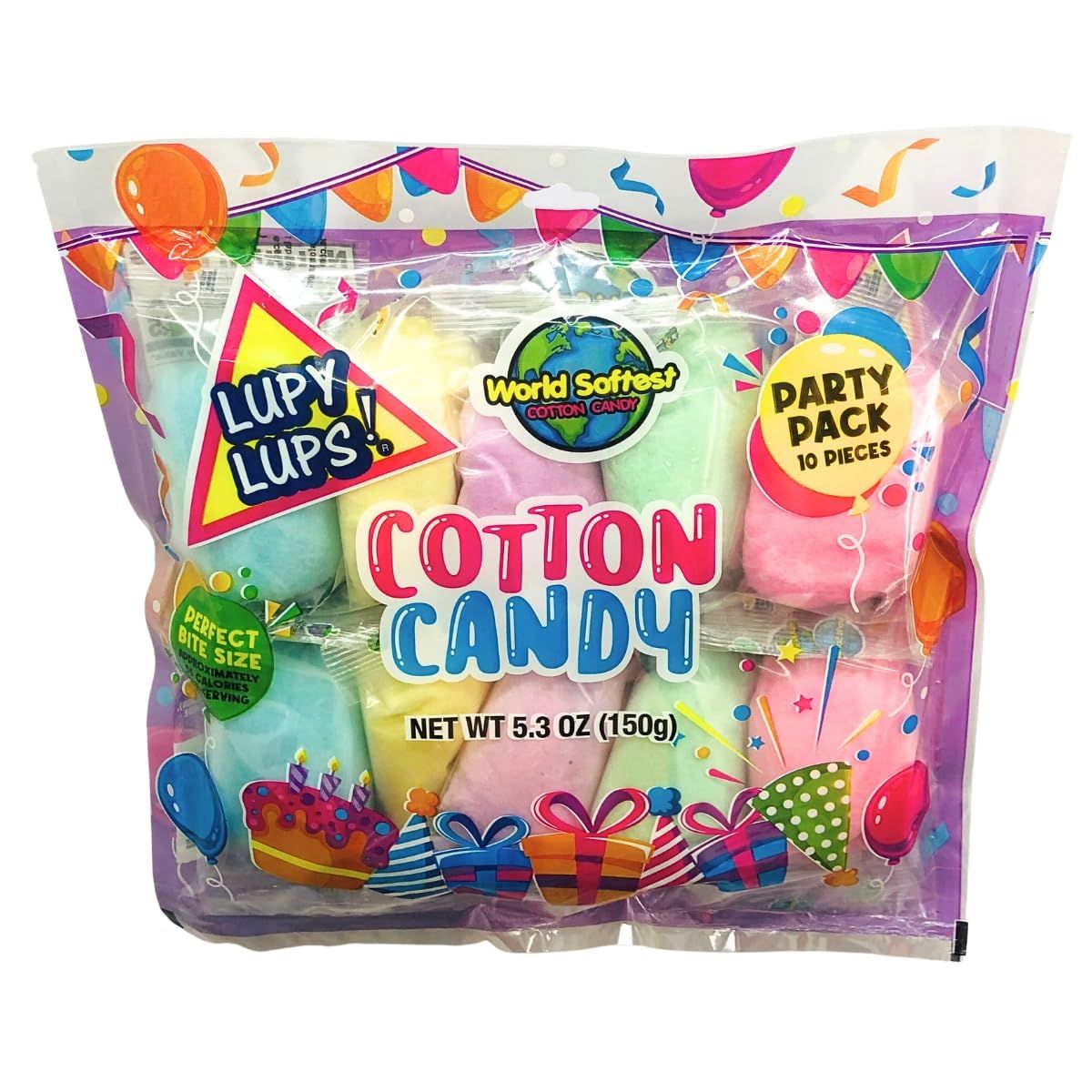 Lupy Lups! Cotton Candy Party Pack - 0.5 oz Each, Individually Wrapped Small bags - Perfect for Stockings, Treats, Party Favors, Buffet Tables, and Piatas
