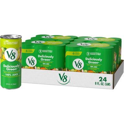 V8 Deliciously Green 100% Fruit and Vegetable Juice, 8 fl oz Can (6 Pack) (Case of 4)
