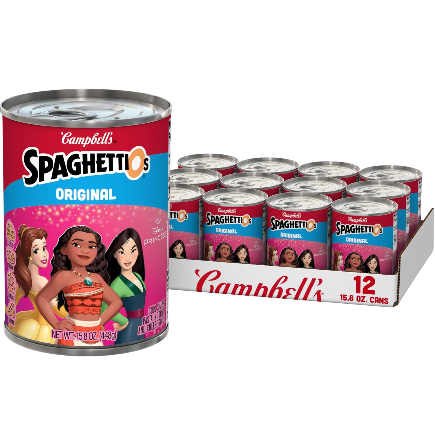 SpaghettiOs Original Disney Princess Shapes Canned Pasta, Healthy Snack for Kids and Adults, 15.8 OZ Can (Pack of 12)