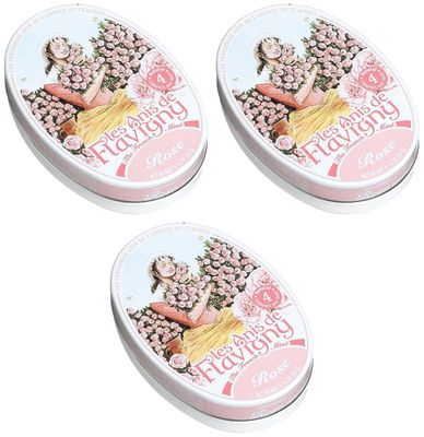 Les Anis De Flavigny, Rose (French Mints), 1.75 Ounce Tin Pack of 3
