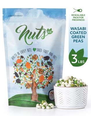 NUTS U.S. - Wasabi Coated Green Peas | Vegan | Premium Quality | Crunchy &amp; Spicy Roasted Flavor | Packed in a Resealable Bag!!! (3 LBS)