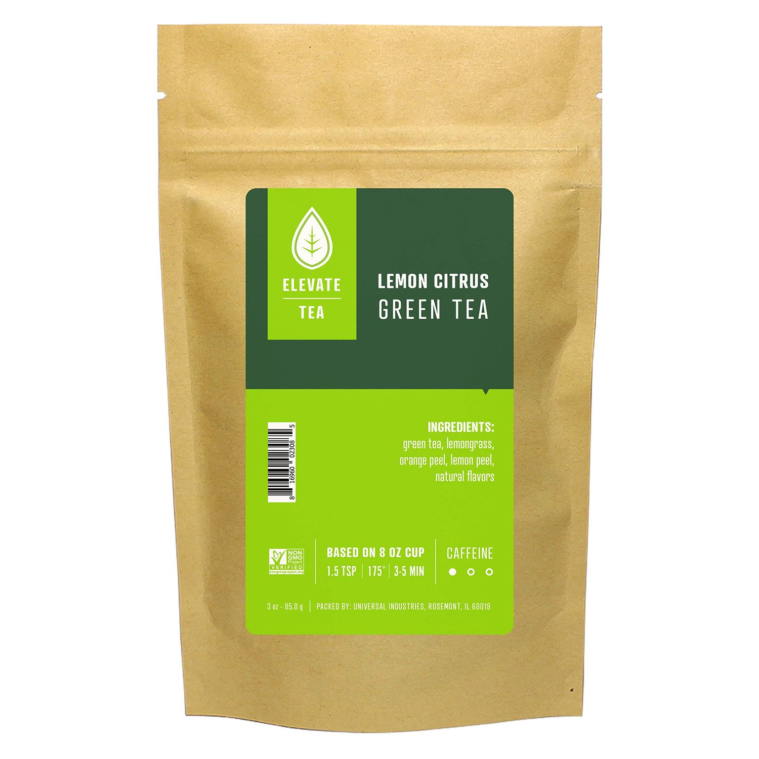 ELEVATE TEA Lemon Loose Leaf Hot &amp; Iced Green Tea, Medium Caffeine, No Artificials, 30 Cups, 3 Oz