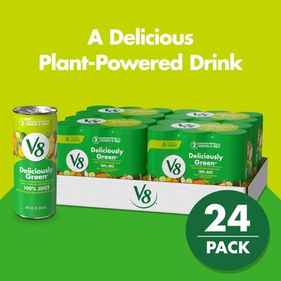V8 Deliciously Green 100% Fruit and Vegetable Juice, 8 fl oz Can (6 Pack) (Case of 4)