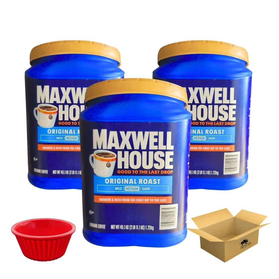 KING BUY BOX Cup 1 PCS Bundle with Original Roast Ground Coffee (43.1 oz, 3 Pack) - Medium Roast compatile with Maxwell