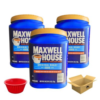 KING BUY BOX Cup 1 PCS Bundle with Original Roast Ground Coffee (43.1 oz, 3 Pack) - Medium Roast compatile with Maxwell