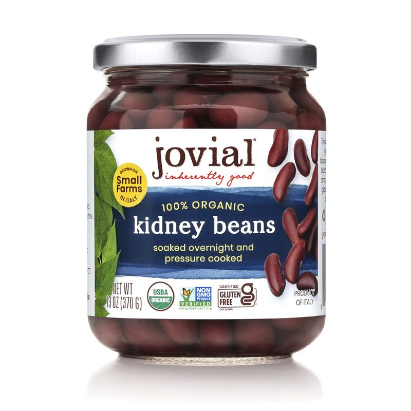 Jovial 100% Organic Kidney Beans - Kidney Beans, Organic Kidney Beans, No Saturated Fat, Gluten Free, Recyclable Glass, Great Source of Fiber, No Additives or Preservatives, Product of Italy - 13 Oz
