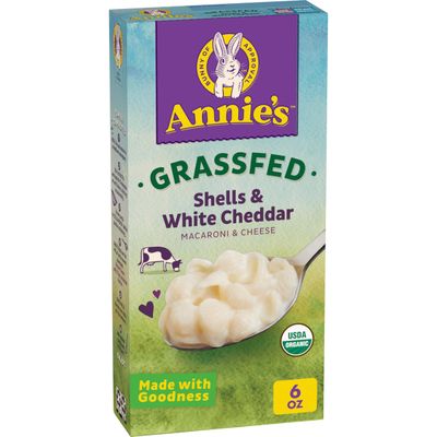 Annie&#39;s Organic Macaroni and Cheese, Shells and White Cheddar, Grassfed, 6 oz