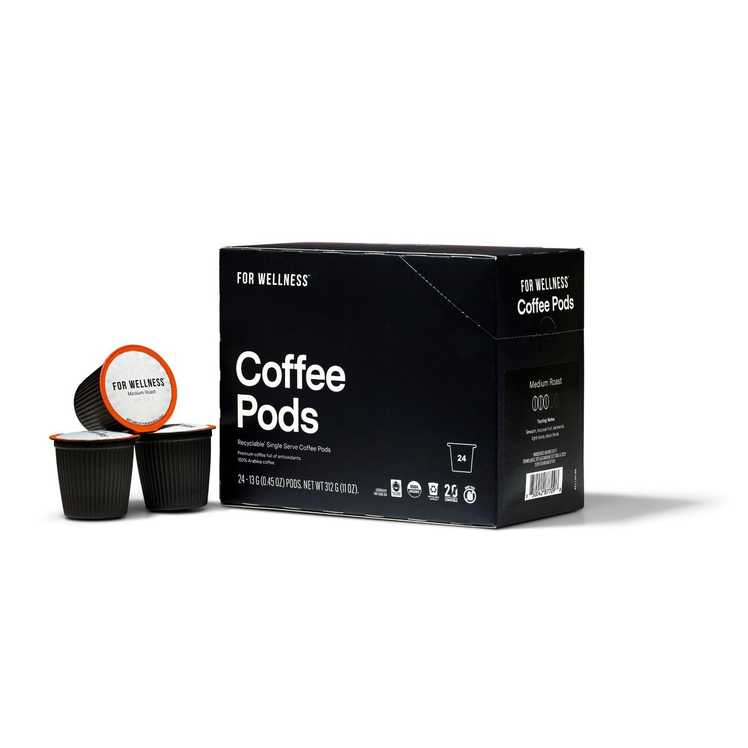 For Wellness Organic Arabica Coffee Pods (24 Pods, Medium Roast) - Pair With The Good Stuff to Supercharge Your Coffee