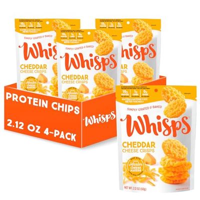 Whisps Cheese Crisps Cheddar Cheese | Protein Chips | Healthy Snacks | Protein Snacks, Gluten Free, High Protein, Low Carb Keto Food (2.12 Oz, 4 Pack)