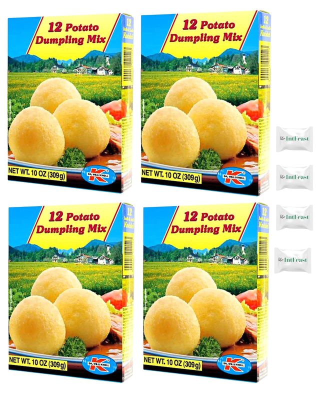 Dr. Willi Knoll 12 Halb And Halb Knoedel German Dumpling Mix, 10 ounce (Pack of 4) with 4 IntFeast Mints- Easy to Prepare and Delicious Potato Dumpling Mix