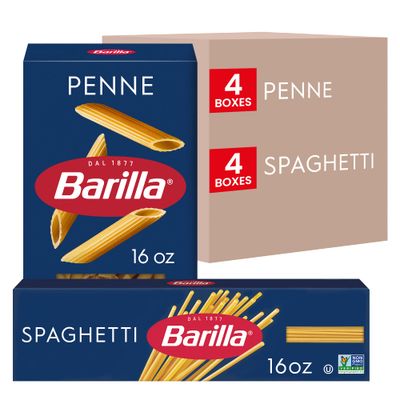 Barilla Penne Pasta &amp; Spaghetti Pasta Variety Pack, 16 oz. Boxes (Pack of 8) - Non-GMO Pasta Made with Durum Wheat Semolina - Kosher Certified Pasta