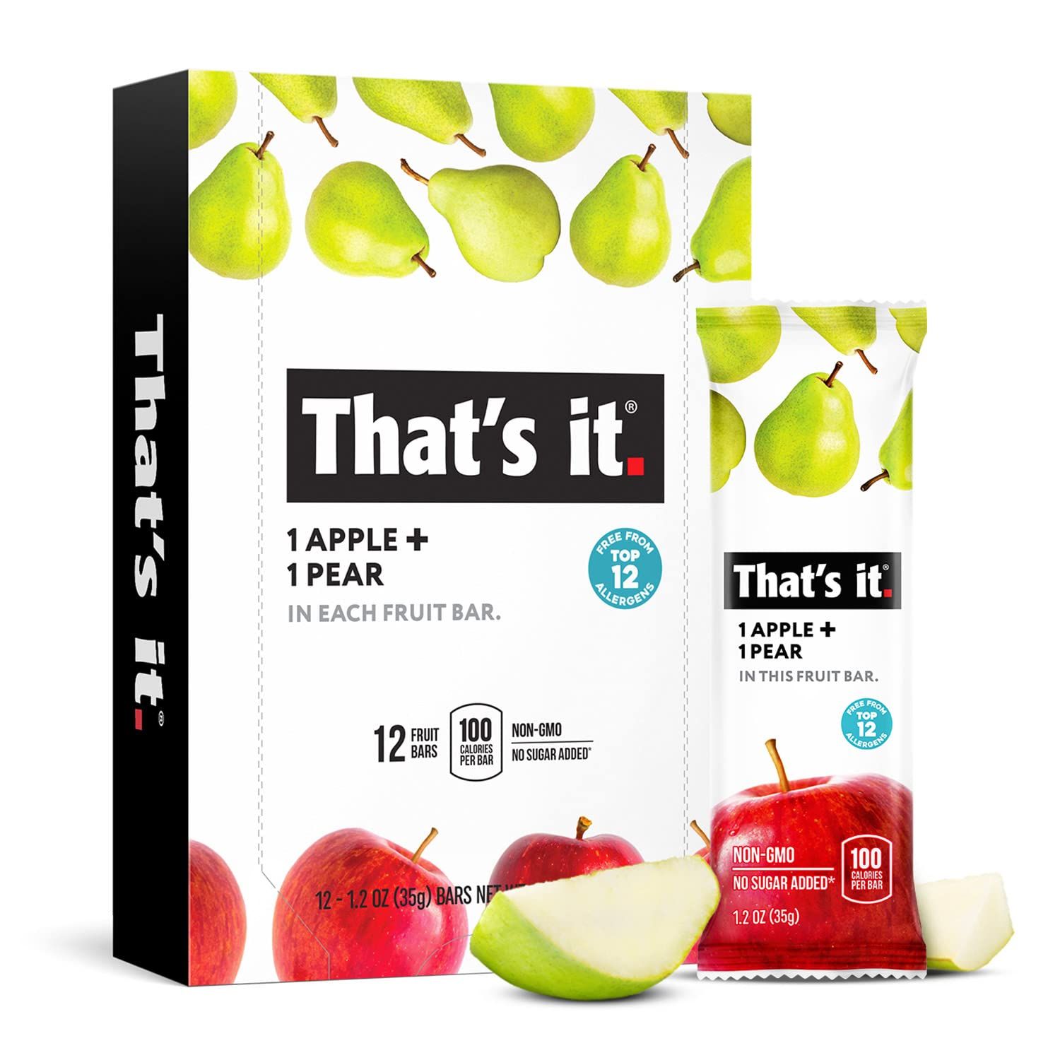 That&#39;s it. Apple + Pear 100% Natural Real Fruit Bar, Best High Fiber Vegan, Gluten Free Healthy Snack, Paleo for Children &amp; Adults, Non GMO No Added Sugar, No Preservatives Energy Food (12 Pack)