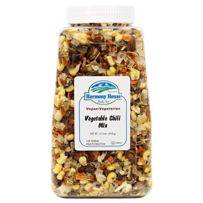 Harmony House Plain Vegetable Chili Mix - Gluten Free, Low Sodium, For Cooking, Camping, Emergency Supply &amp; More (12.5 oz. Jar)