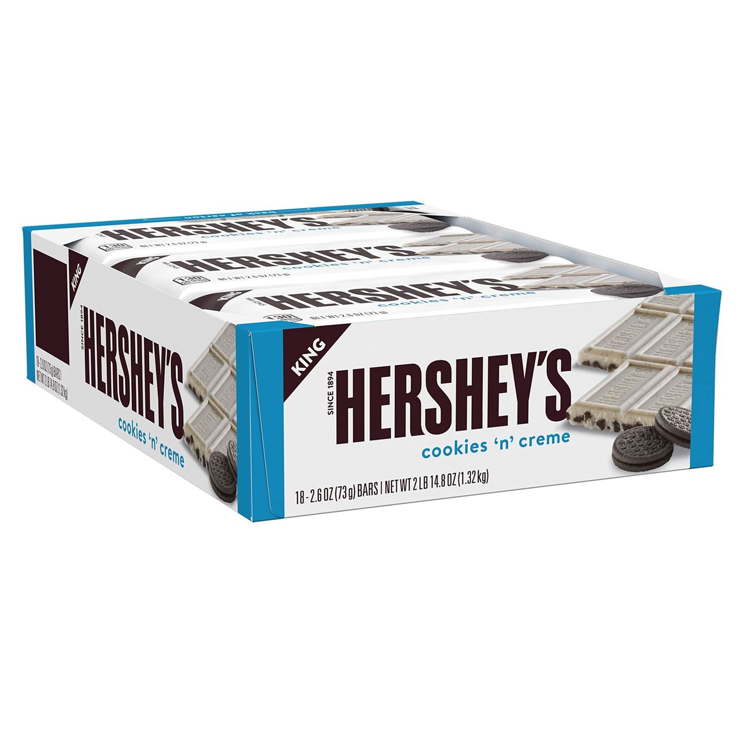 HERSHEY&#39;S COOKIES &#39;N&#39; CREME King Size Candy, Bulk, Individually Wrapped, 2.6 oz Bars (18 Count)