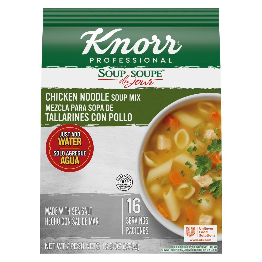 Knorr Professional Soup du Jour Chicken Noodle Soup Mix No added MSG, 0g Trans Fat per Serving, Just Add Water, 13.3 oz, Pack of 4