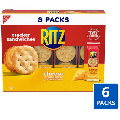 RITZ Cheese Sandwich Crackers, School Snacks, 48 Snack Packs (6 Boxes, 6 Crackers Per Pack)