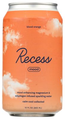 Recess Blood Orange Sparkling Water 12oz, (12 Pack)