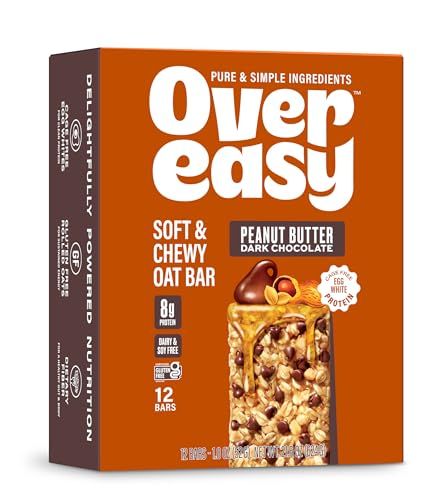 Over Easy Peanut Butter Dark Chocolate Soft and Chewy Oatmeal Breakfast Bars - Granola and Protein Bars - 12 Energy Snack Bars - Clean, Gluten Free, Dairy Free, Soy Free and Kosher