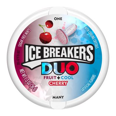 Ice Breakers Duo Fruit Plus Cool Cherry Sugar Free Mints Tins, 1.3 oz (8 Count)