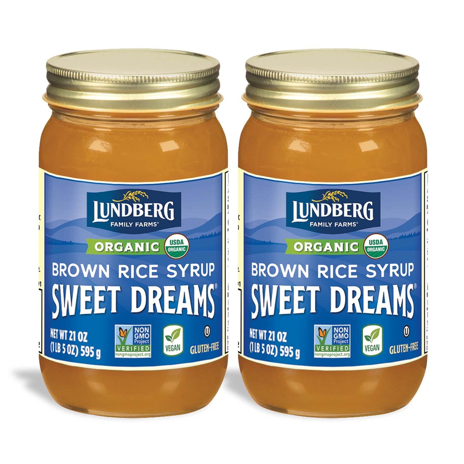 Lundberg Family Farms - Organic Sweet Dreams Brown Rice Syrup, Substitute Sweetener, Replaces Sugar, Honey, Corn Syrup, Non-GMO, Gluten-Free, USDA Certified Organic, Vegan, Kosher (21 oz, 2-Pack)