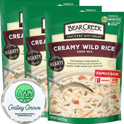 Creamy Wild Rice Dry Soup Mix Starter Kit From Bear Crk, Just Add Water, Family Size Bulk (3-Pack) Pre-Packaged, Cooks in 10 Minutes, 24 Servings Bundle With Galley Grove Breath Mints