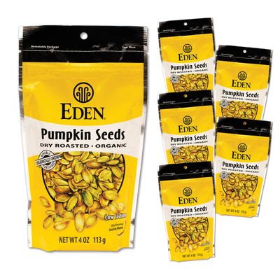 Eden Organic Pumpkin Seeds, Shelled, Dry Roasted and Lightly Sea Salted, to Eat, 4 oz (6-Pack)
