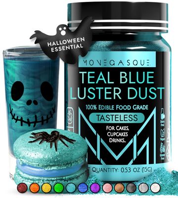 MONGASQUE Teal Blue Luster Dust Edible Glitter for Cocktails 15g - Premium Teal Edible Glitter - Teal Cake Decorations Christmas Edible Glitter - Edible Glitter for Drinks - Edible Glitter for Cakes