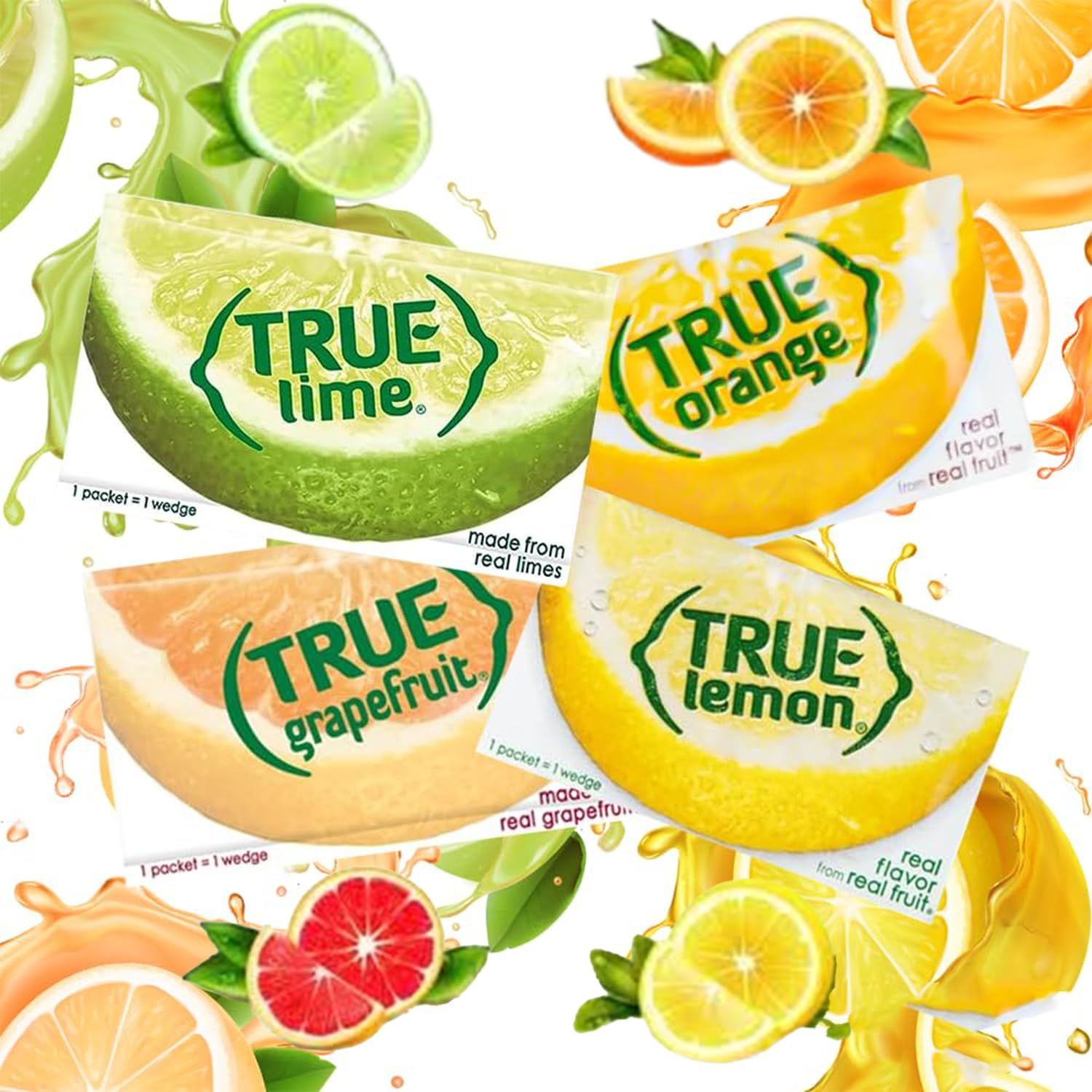 Truae Lemon, Lime, Orange, Grapefruit, Varrirty Pack 100 Count, On-The-Go Powdered Drink Mix Variety Pack, Zero Calorie Unsweetened Water Flavoring, Each Packet Fits Into a 16.9 oz. Bottle or Cup