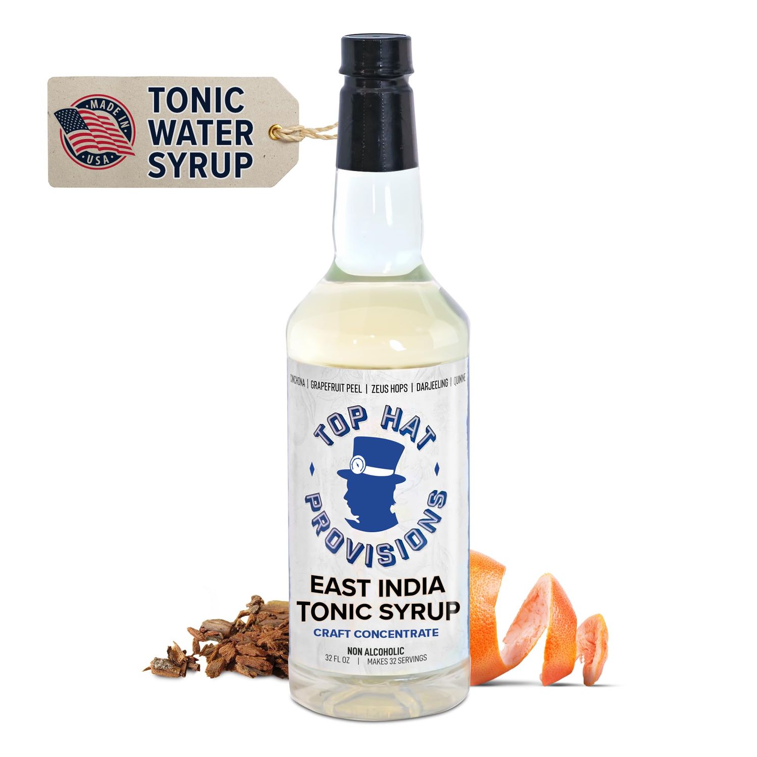 Top Hat East India Craft Concentrated Quinine Tonic Drink Syrup - 5x Natural Quinine Concentrate - Just Add Club Soda - 32oz bottle