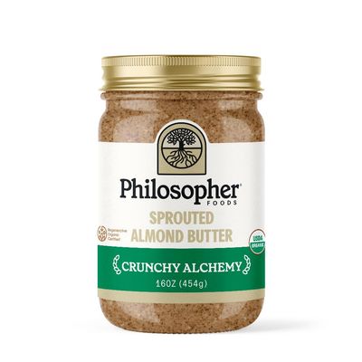 Philosopher Foods - Crunchy Alchemy Organic Sprouted Almond Nut Butter - 16 oz - Stone Ground Regenerative Organic Crunchy Almond Butter with Coconut Oil, Vanilla, and Ancient Seabed Salt