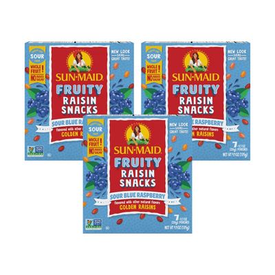 Sun-Maid  Blue Raspberry Fruity Raisins Snacks, 0.7 Ounce Box (21 Total), Dried Fruit, 0g Added Sugar, Non-GMO, Ideal Lunch Box Snack