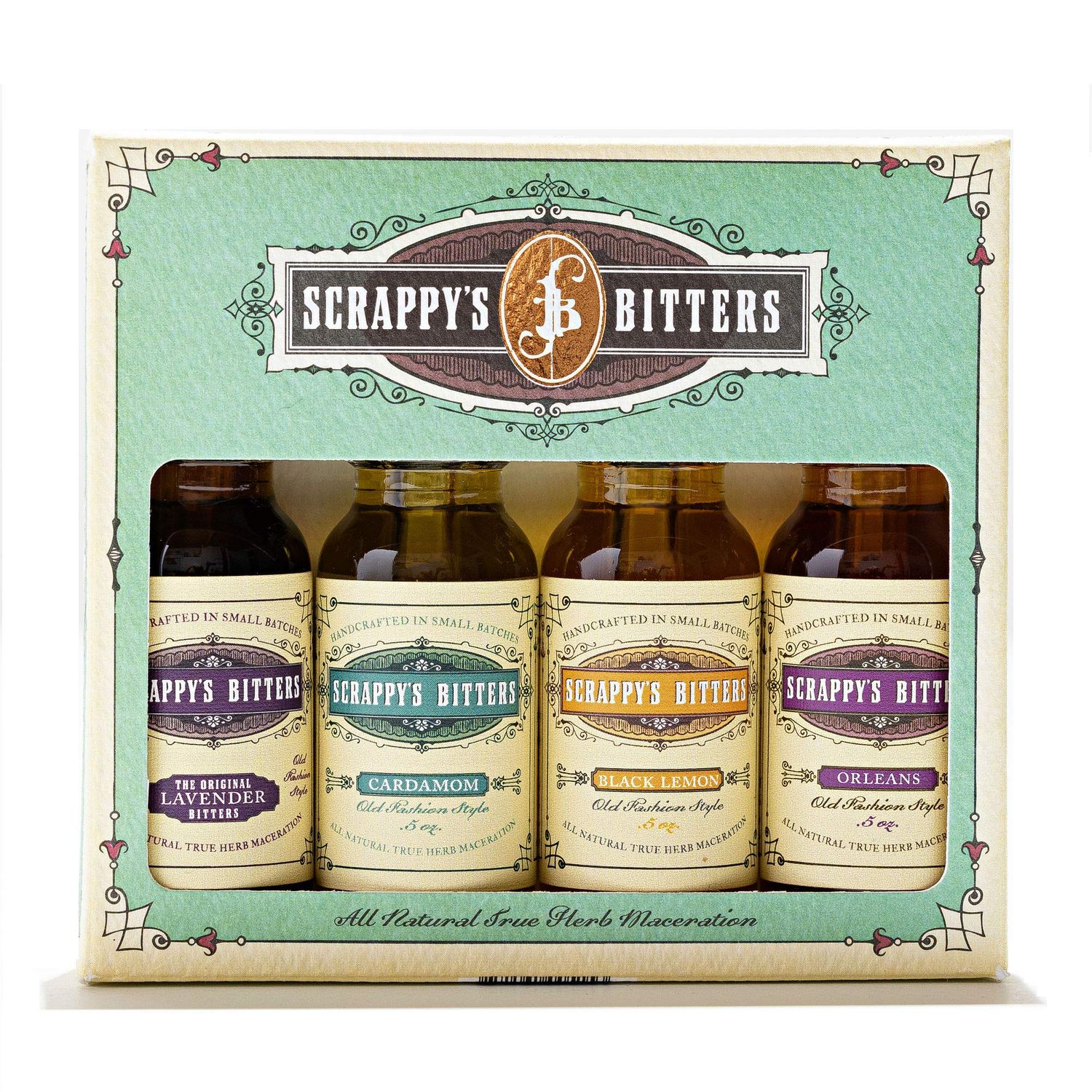 Scrappy&#39;s Bitters The New Classics Gift Set, 4 ct, 0.5oz (Lavender, Cardamom, Black Lemon, and Orleans) - Organic Ingredients, Finest Herbs &amp; Zests, No Extracts, Artificial Flavors, Chemicals or Dyes