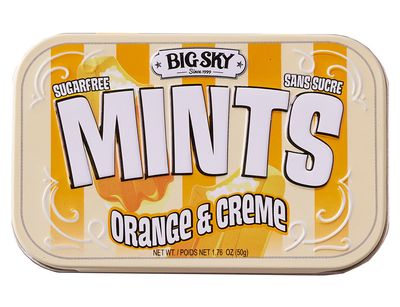Big Sky Sugar Free Mints Orange &amp; Cream | Sugarfree, No Artificial Colors or Flavors | Kosher Certified, Vegan, Gluten Free | Aspartame &amp; Xylitol Free | 50 Count Tin (Pack of 6)