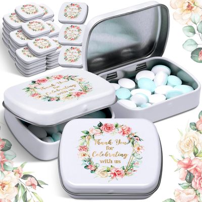24 Pcs Wedding Mint Tins Bulk Small Tin Box with Lids Mini Rectangle Empty Hinged Tins Wedding Favor Thank You for Celebrating with Us Gifts for Bridal Shower Favor for Storage Candies Key Earring