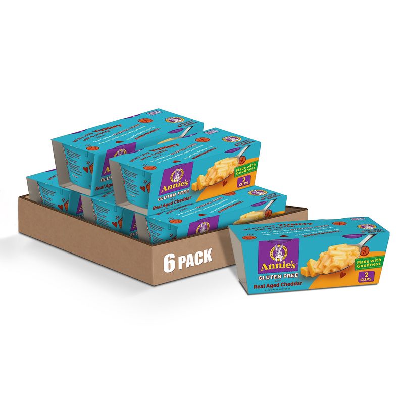 Annie&#39;s Real Aged Cheddar Microwave Mac and Cheese with Gluten Free Pasta Cups, 2 Ct, 4.02 oz (Pack of 6)