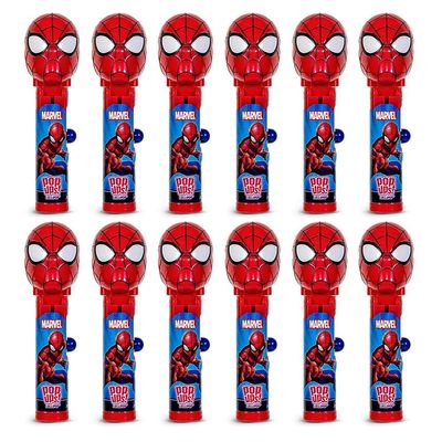 Pop Ups! Spiderman Lollipop Holder - 12 Lollipops with Cases - Individually Wrapped Candy Party Favors - Spiderman Candy - Bulk Set of 12